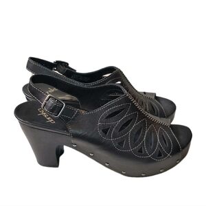 Dansko Black Leather Cutout Slingback Clogs Sandals Heel 42 Women’s 11.5-12